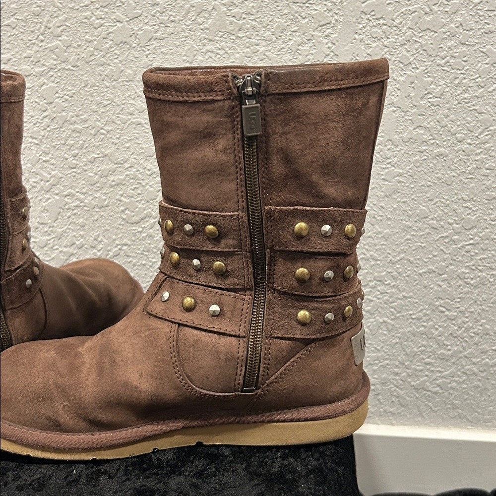 UGG Brown Suede Studded Shearling-Lined Winter Boots - Picture 5 of 7